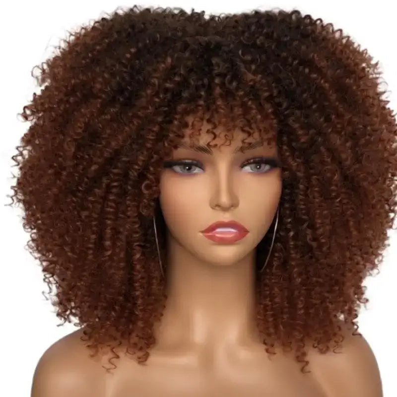 Curly afro wig made from high-quality synthetic fibers, offering a voluminous, natural look in 12 vibrant colors.