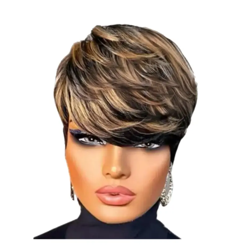 Tamara | Pixie Cut Human Hair Wig - 1B/27-Off Black/Strawberry Blonde - Wigs