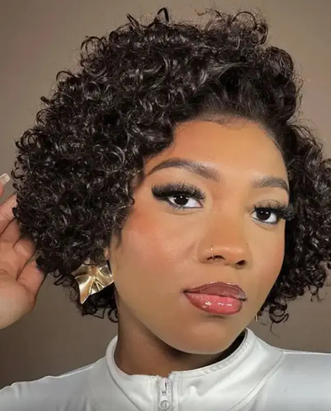 Daisy | Short Tight Curly 13x6 Lace Front - 1B-Off Black / 6’’ - wig