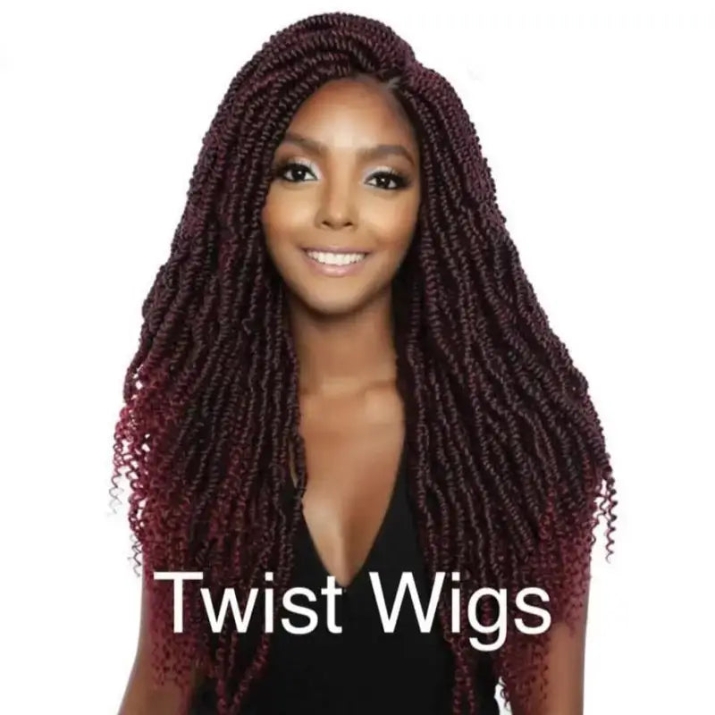 Long braided synthetic wig with durable, realistic twists for a bold and fashionable look. Available in 7 colors, perfect for casual or formal styling