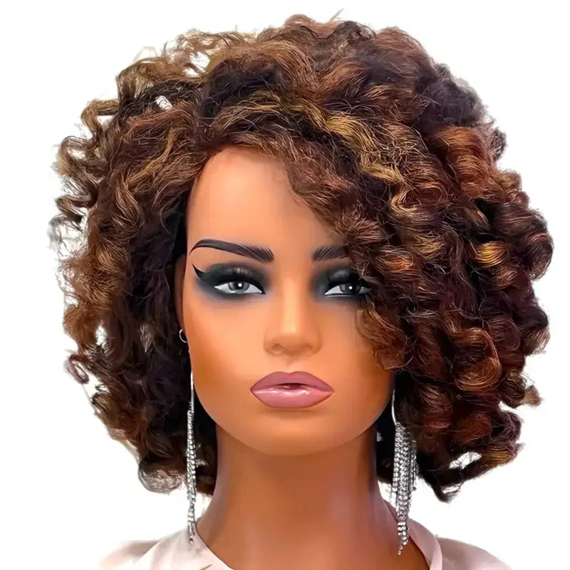 4/27/30-Med Brn/Honey-Strawbery Blonde   Adrianna | Curly Wig - Layered Tight Rod Synthetic Style Curly Wig LE' HOST HAIR AND WIGS