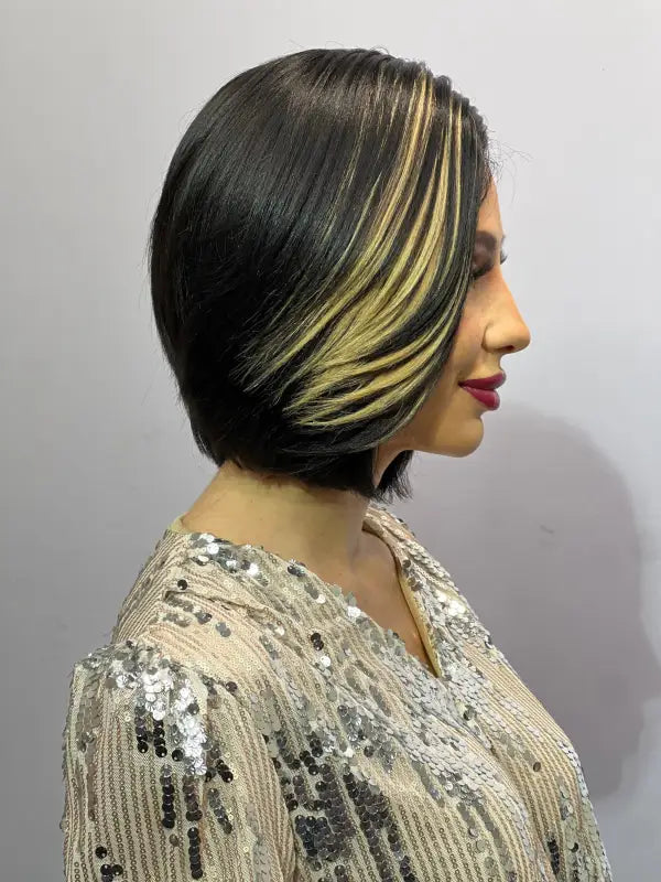 791 - MONA LISA | SYNTHETIC SHORT BOB CUT W/ LEFT PART AND HIGHLIGHTS Wigs LE' HOST HAIR & WIGS   