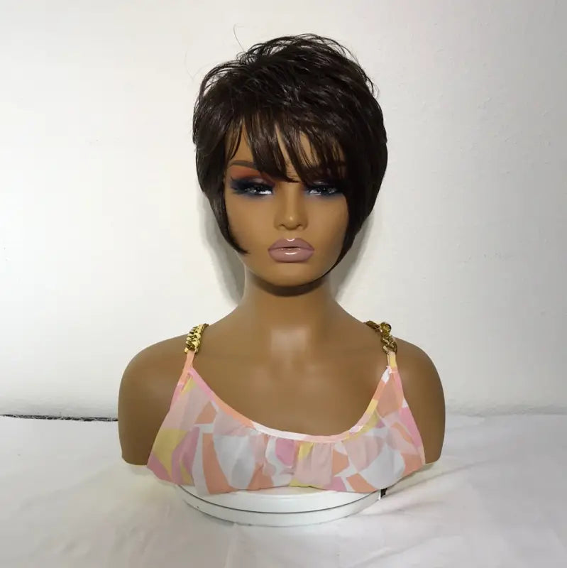792 - MAXINE | SYNTHETIC SHORT PIXIE w/ POINTED SIDES FULL CAP Wigs LE' HOST HAIR & WIGS 4-Med Brown  