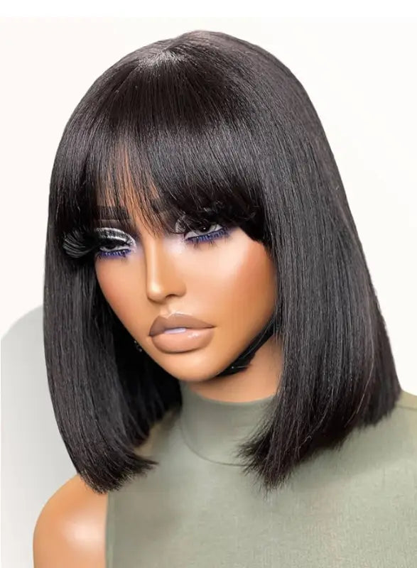 Alice | Long Bob Human Hair Wig with 4x4 Lace Front - 8’’ / 1B-Off Black / Bang - Wigs