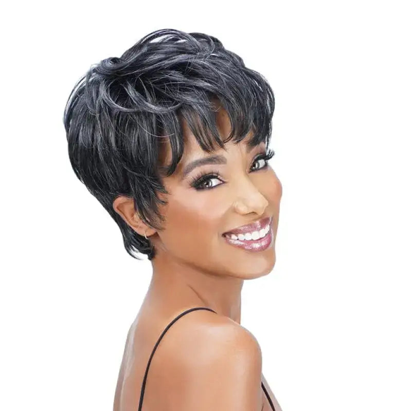 Athena 203 Synthetic Salt & Pepper Short Pixie Wig with Full Cap