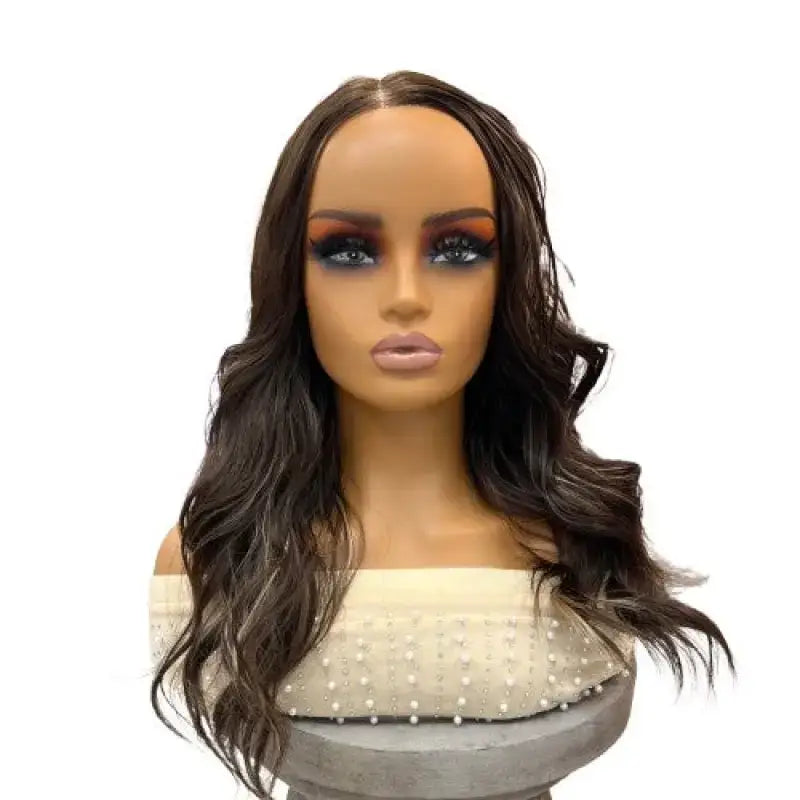 Brandy Wig Synthetic Loose wavy curls with a long, layered cut in P6/22.