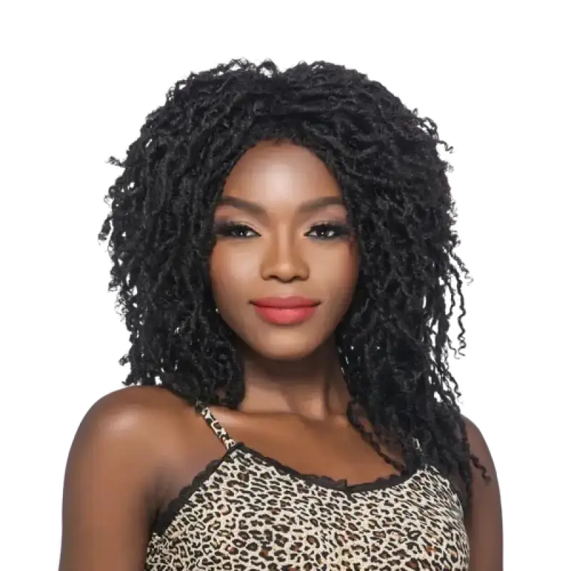 Bunny dreadlock wig with 15 tight twists, synthetic fiber, Pure Comfort Cap, available in 5 colors for a bold, natural look with a secure and comfortable fit.