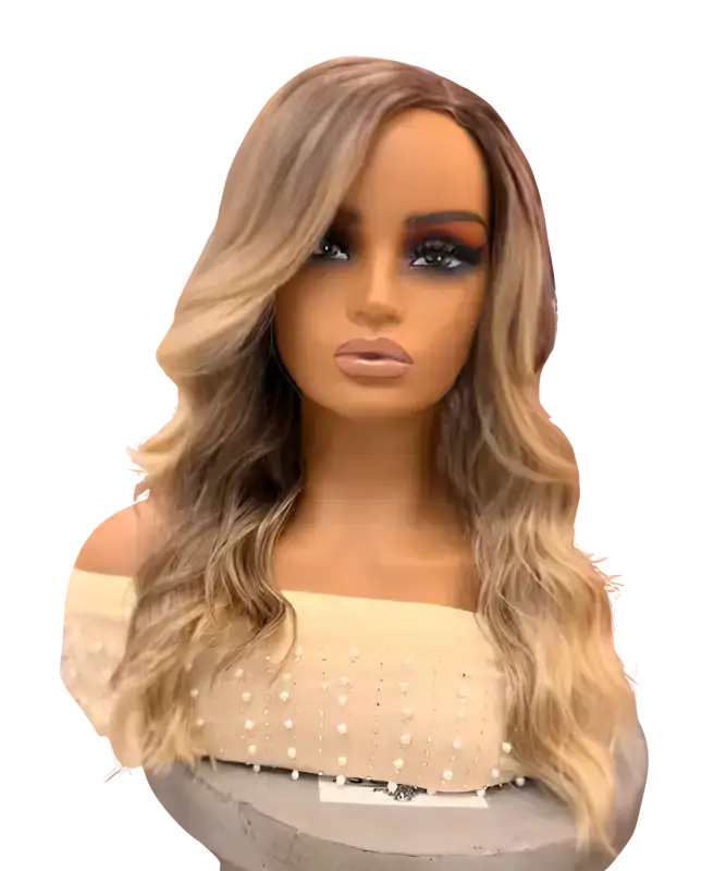 Candice synthetic wig with long, layered waves, offering a casual yet glamorous look.