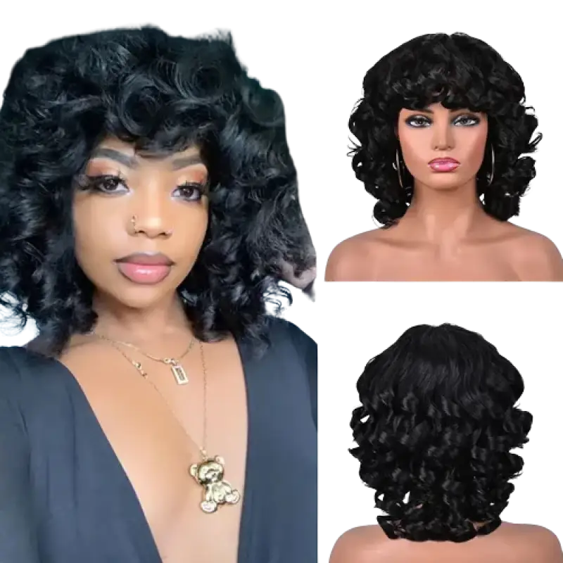 Curly Mid length sythetic wigs | 1022 - LIZZY Wigs LE' HOST HAIR & WIGS 1-Jet Black  