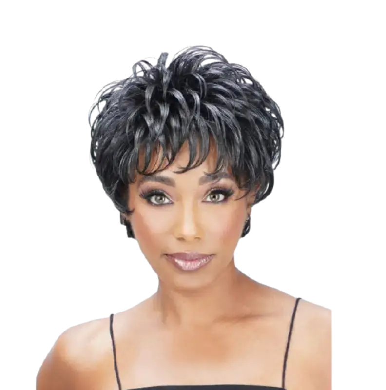  Athena 202 Synthetic Salt & Pepper Wig with Short Spikes and Full Cap – Natural Look