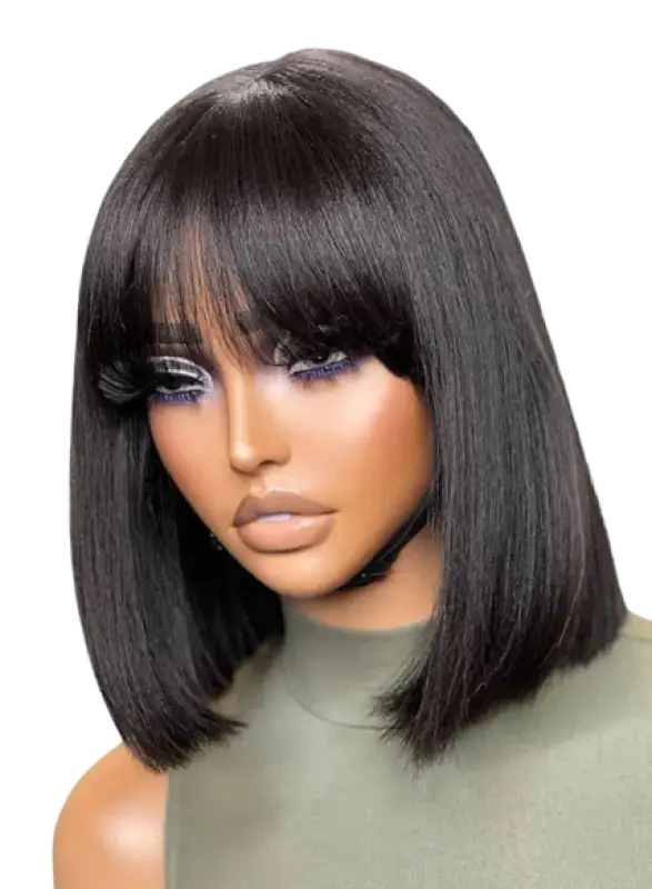 Alice | Long Bob Human Hair Wig with 4x4 Lace Front - 8’’ / 1B-Off Black / Bang - Wigs