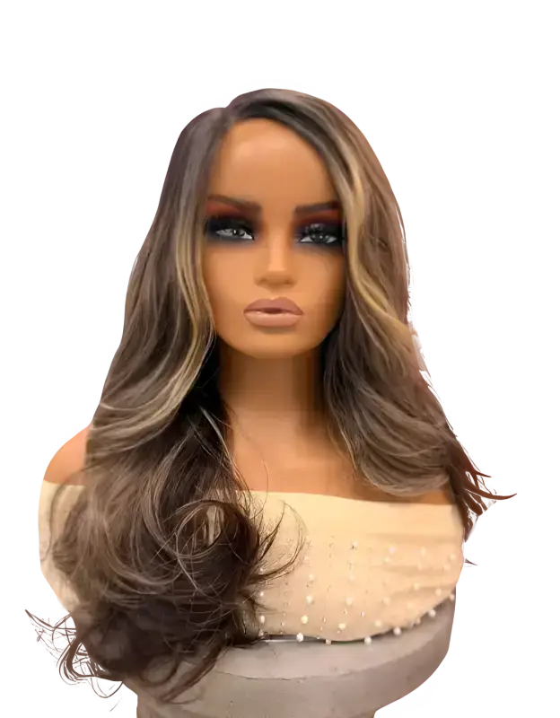 Porscha Wig Synthetic Long loose waves with a layered cut for volume and movement.