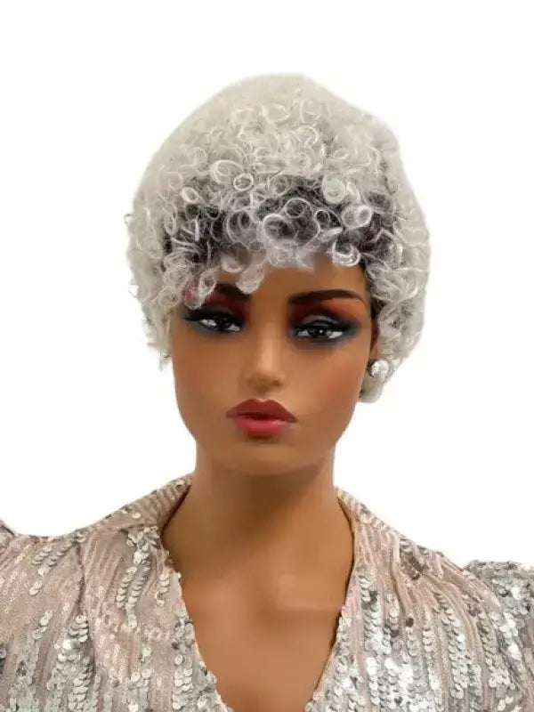    QT Curl | Short Curly Pixie Wig - Elegant Silver Gray Curls wig LE' HOST HAIR & WIGS