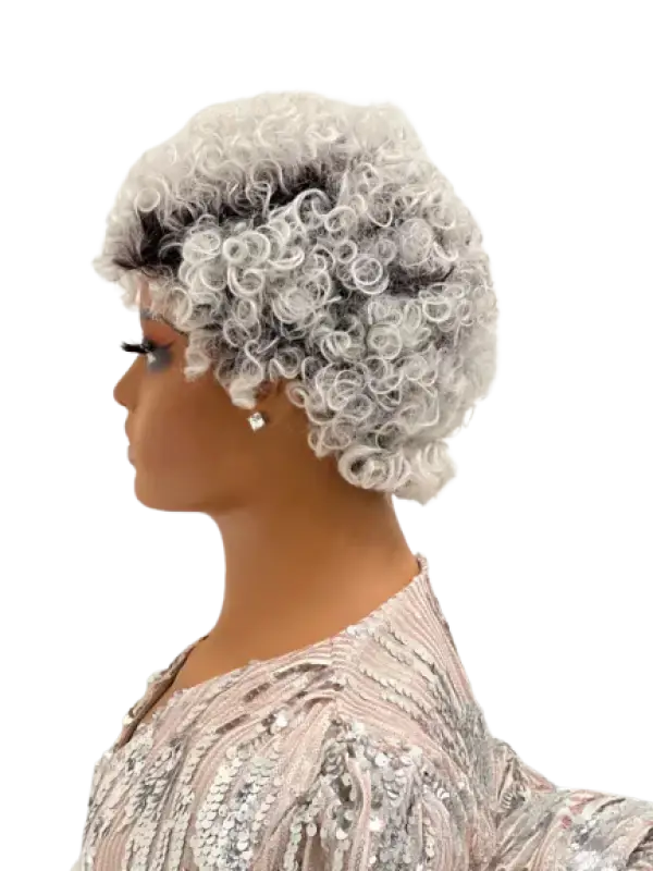    QT Curl | Short Curly Pixie Wig - Elegant Silver Gray Curls wig LE' HOST HAIR & WIGS