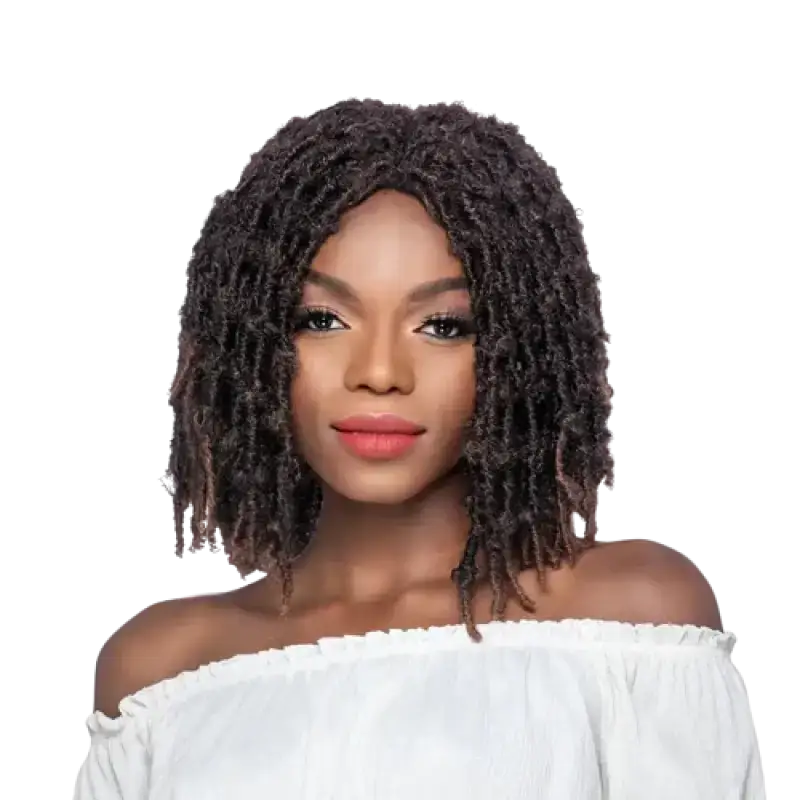 12-inch layered butterfly locs bob wig with synthetic fiber for a trendy, voluminous look. Available in 5 vibrant colors, perfect for everyday wear.