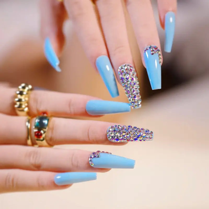 Blue Glitter Girl 3  STILETTO NAIL TIPS Nails LE' HOST HAIR & WIGS