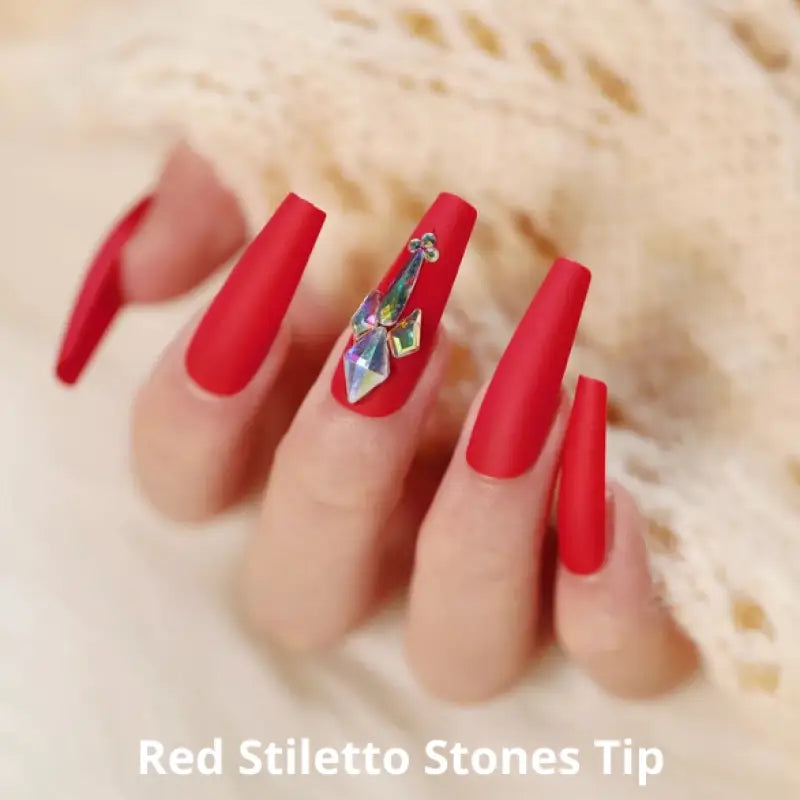 Red Stiletto Stone Tip 3  STILETTO NAIL TIPS Nails LE' HOST HAIR & WIGS