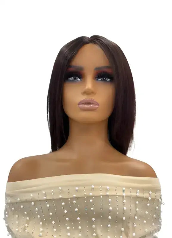 Susie straight lace front human hair wig with lace center part, combs, and adjustable band in 1B-Off Black & 2-Dark Brown.